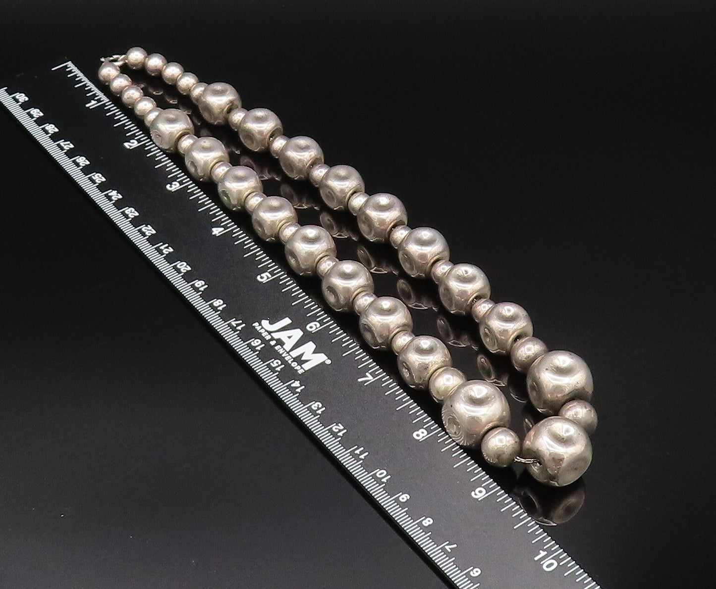 Solid Silver Vintage Dented Sphere Bead Ball Pattern Necklace  NE3942