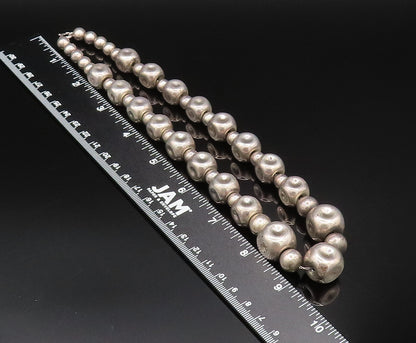 Solid Silver Vintage Dented Sphere Bead Ball Pattern Necklace  NE3942