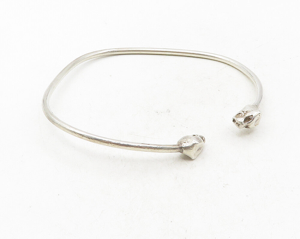 925 Sterling Silver  Vintage Jaguar's Head Ends Shiny Cuff Bracelet  BT4212