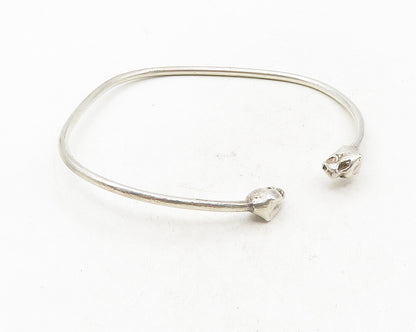 925 Sterling Silver  Vintage Jaguar's Head Ends Shiny Cuff Bracelet  BT4212