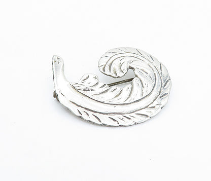 925 Sterling Silver  Vintage Shiny Etched Curved Floral Leaf Brooch Pin BP1266