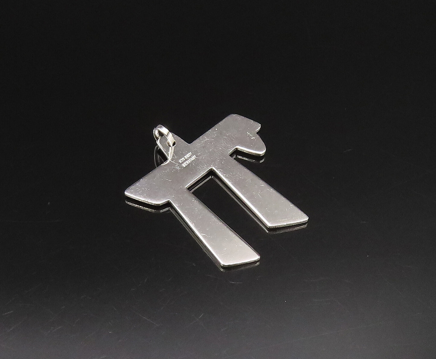 GERMANY 925 Silver  Vintage Raised Edge Matte Chai Symbol Pendant  PT21256