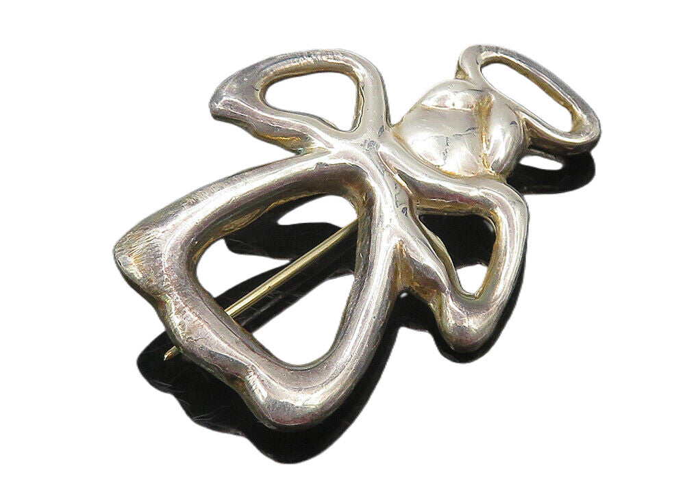 925 Sterling Silver  Vintage Shiny Angel Outline Smooth Brooch Pin  BP4328