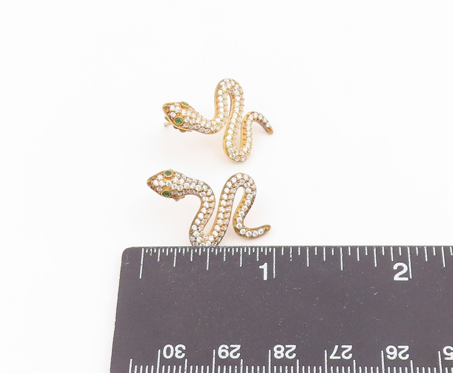 925 Sterling Silver Vintage Earrings Gold Plated CZ Pave Cosmic Snake  EG14486