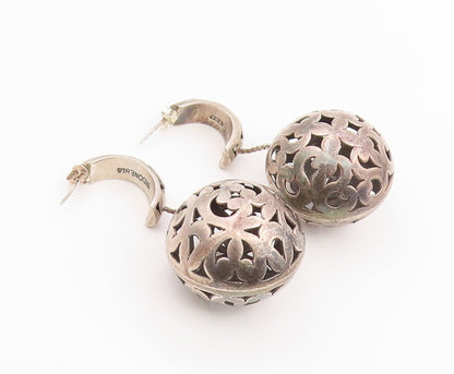BALI 925 Silver  Vintage Cutout Pattern Puffy Ball Dangle Earrings  EG11562