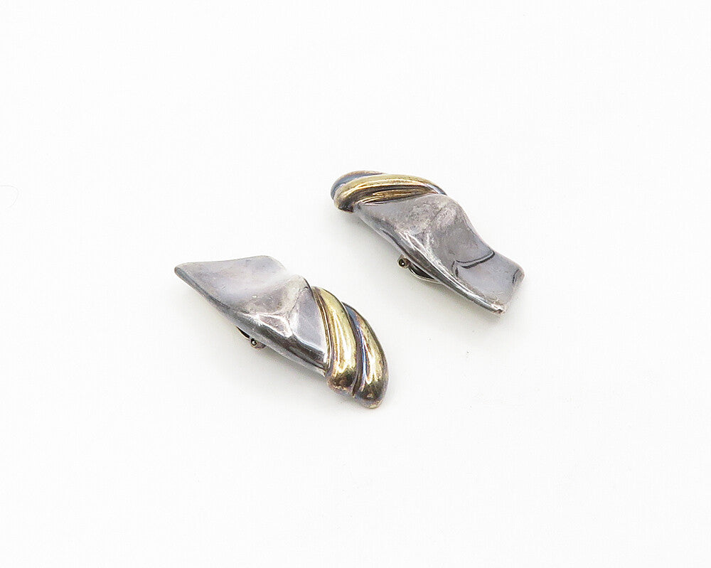 925 Sterling Silver & 14K GOLD  Vintage Two Tone Non Pierce Earrings  EG9385