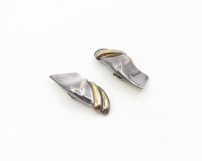 925 Sterling Silver & 14K GOLD  Vintage Two Tone Non Pierce Earrings  EG9385