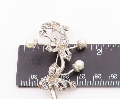 925 Silver  Vintage Fancy Freshwater Pearls & Topaz Stem Brooch Pin  BP10065