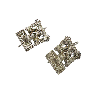 925 Sterling Silver  Vintage Antique Face Mask Floral Drop Earrings  EG7666