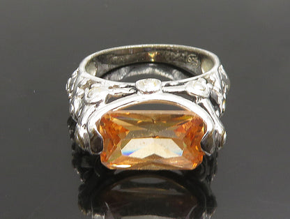 925 Silver  Vintage Orange Cubic Zirconia Beaded Detail Ring Sz 6.5  RG24783