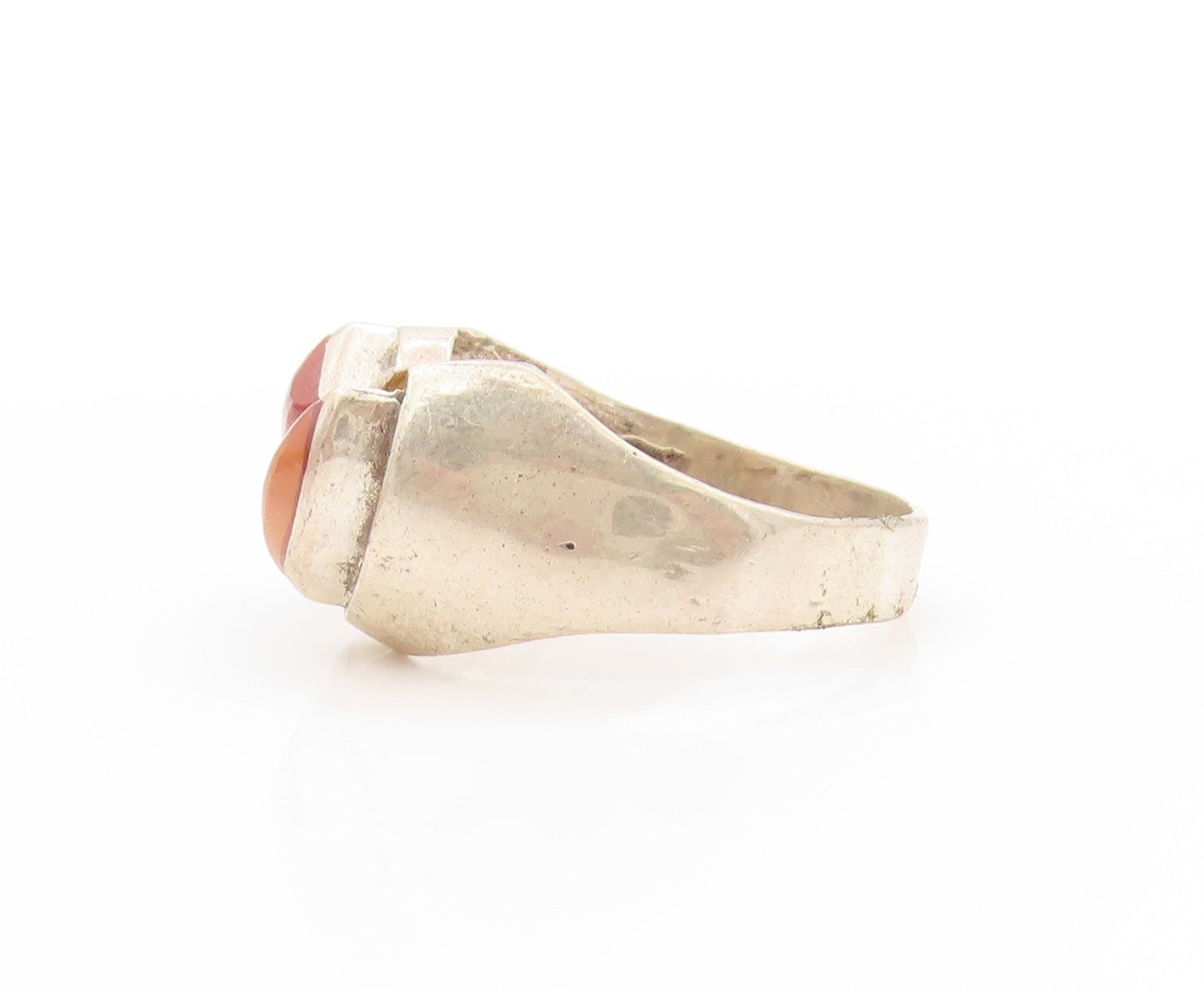 925 Sterling Silver Vintage Ring Dual Stone Agate Modernist Band Sz 10.5 RG33762