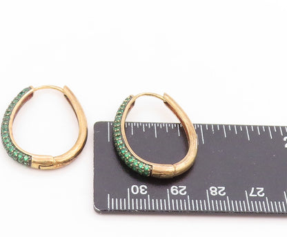 925 Sterling Silver Vintage Earrings Gold Plated Green CZ Modernist Hoop EG14044