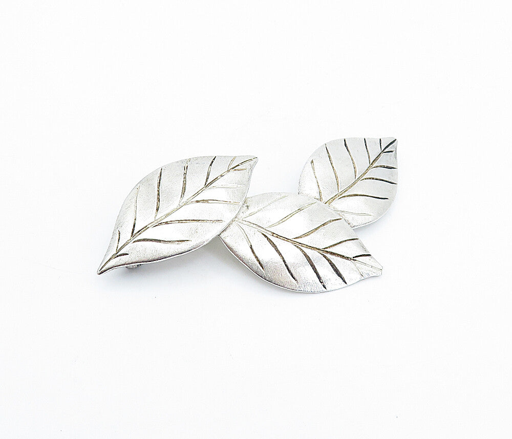 925 Sterling Silver  Vintage Antique Etched Floral Leaves Brooch Pin  BP1287