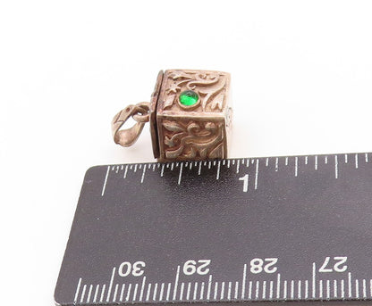 925 Sterling Silver Vintage Pendant Green Gemstone Floral Box OPENS  PT25142