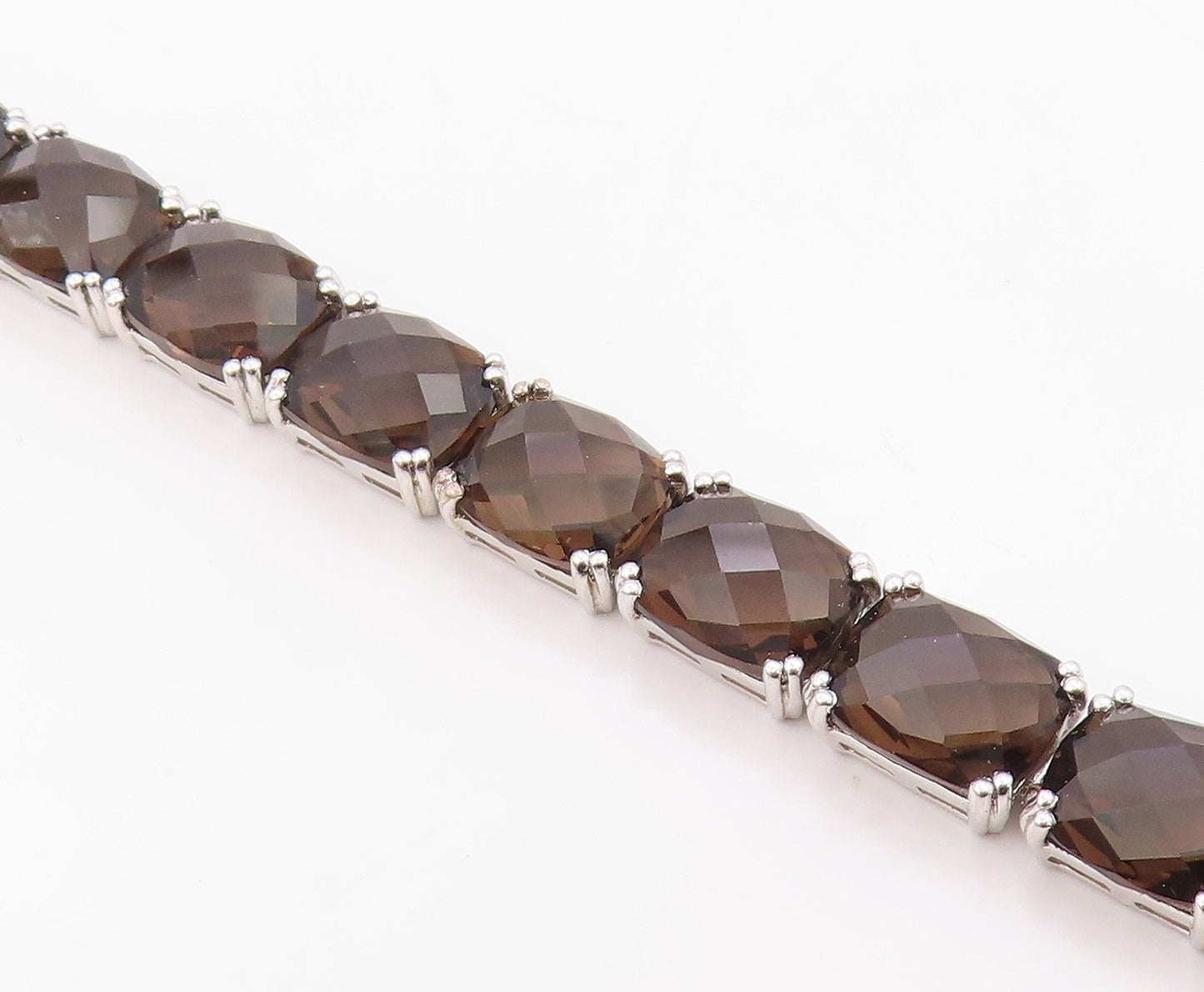 925 Sterling Silver Vintage Bracelet Faceted Smoky Quartz Tennis Link  BT12120