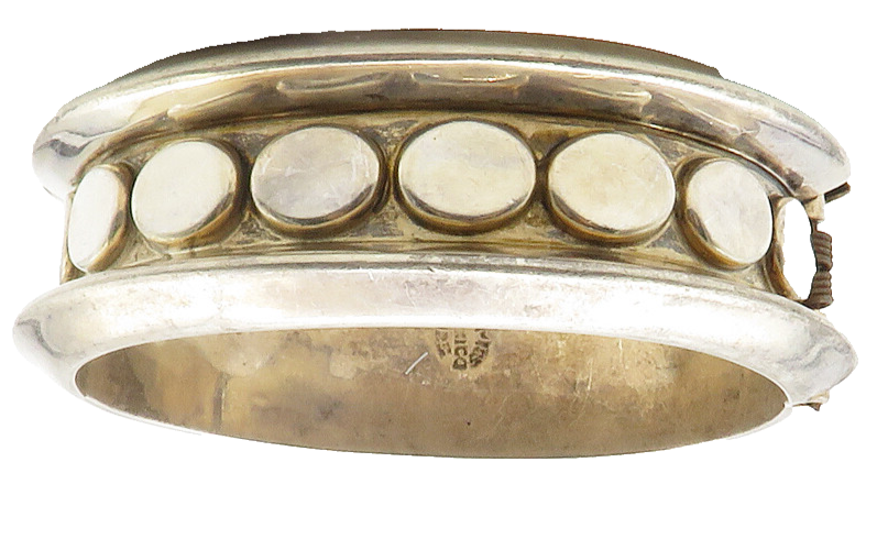 MEXICO 925 Sterling Silver  Vintage Oval Pattern Hinge Bangle Bracelet  BT5459