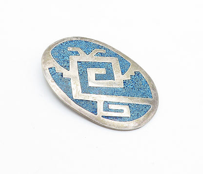 MEXICO 925 Sterling Silver  Vintage Crushed Blue Jasper Brooch Pin  BP2507