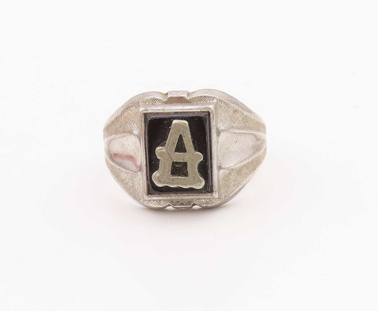 925 Sterling Silver Vintage Ring Designer Carved Alphabet A  Sz 9  RG33311