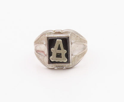 925 Sterling Silver Vintage Ring Designer Carved Alphabet A  Sz 9  RG33311