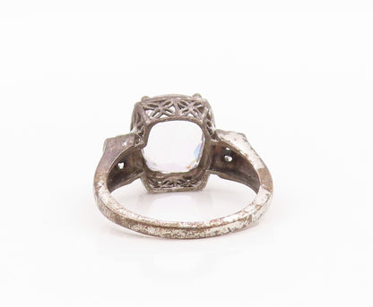 925 Sterling Silver Vintage Ring Antique Dark Tone 2 Tone CZ   Sz 8  RG31781