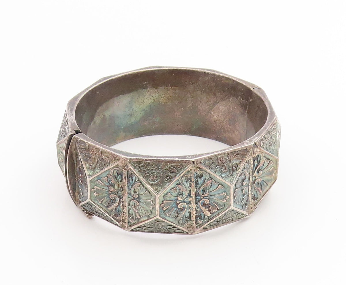 925 Sterling Silver Vintage Bracelet Antique Floral Geometric Bangle  BT12022