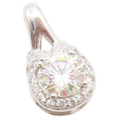 925 Sterling Silver Vintage Pendant Round Cut CZ Halo Solitaire Charm  PT26541