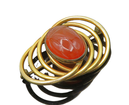 SYMMELTALIC 925 Silver & 12K GOLD  Vintage Carnelian Scarab Brooch Pin  BP7418