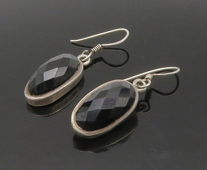 925 Sterling Silver Vintage Faceted Black Hematite Dangle Earrings EG8662