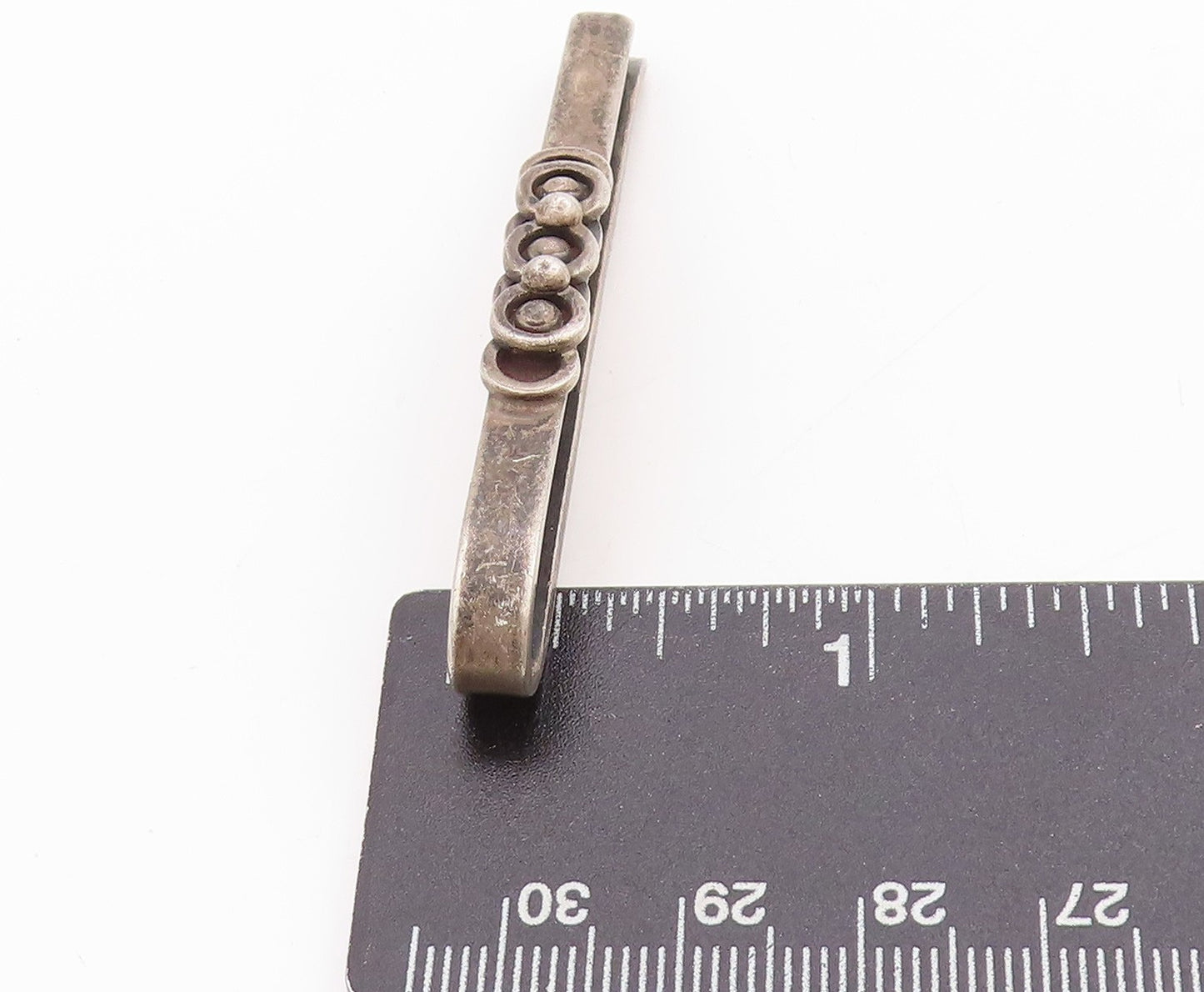 925 Sterling Silver Vintage Tie Clip DENMARK Dark Tone Engraved Clasp  TR3954