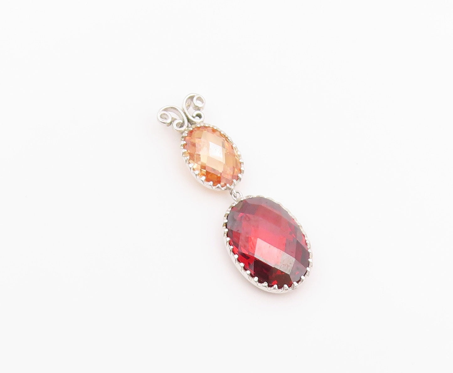925 Sterling Silver Vintage Pendant Faceted Citrine & Garnet Butterfly  PT26368