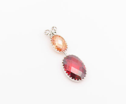925 Sterling Silver Vintage Pendant Faceted Citrine & Garnet Butterfly  PT26368