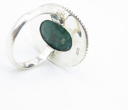 925 Sterling Silver Emerald Twist Border Oval Cocktail Ring Sz 7 RG8494