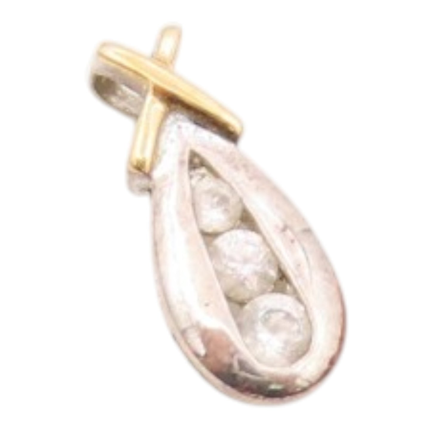 925 Sterling Silver  Vintage Petite Topaz 2 Tone Crossed Bail Pendant  PT18838