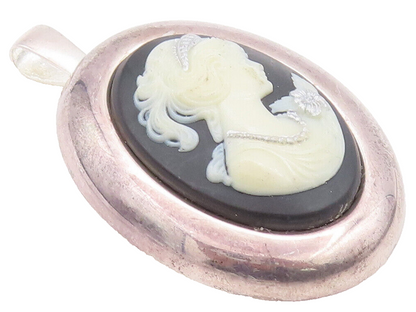 925 Sterling Silver Vintage Brooch Pin Oval Large Carved Cameo Design  BP10663