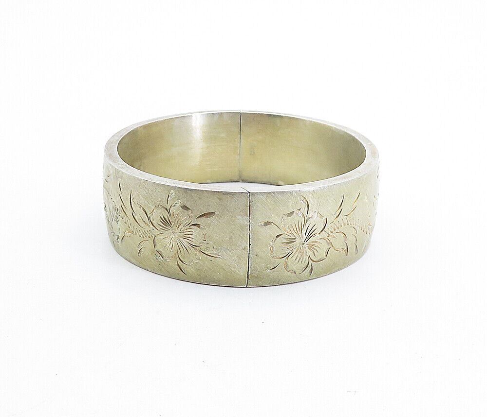 BOJAR 925 Silver  Vintage Shiny Etched Floral Pattern Bangle Bracelet  BT2473