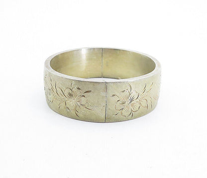 BOJAR 925 Silver  Vintage Shiny Etched Floral Pattern Bangle Bracelet  BT2473