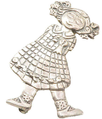 925 Sterling Silver  Vintage Little Girl In Dress #1 Ribbon Brooch Pin  BP4947