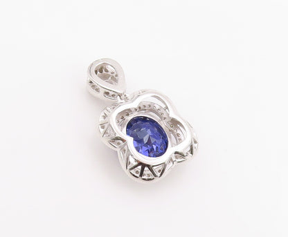 925 Sterling Silver Vintage Pendant CELINE F  Tanzanite Halo CZ Charm  PT25945