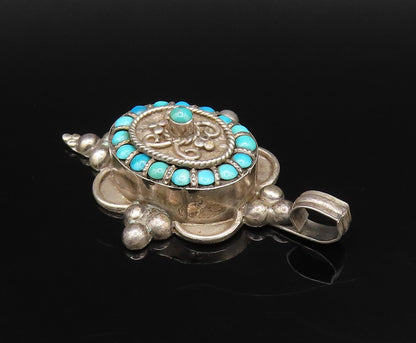 925 Sterling Silver Vintage Beaded & Rope Twist Multi Turquoise Pendant  PT21766