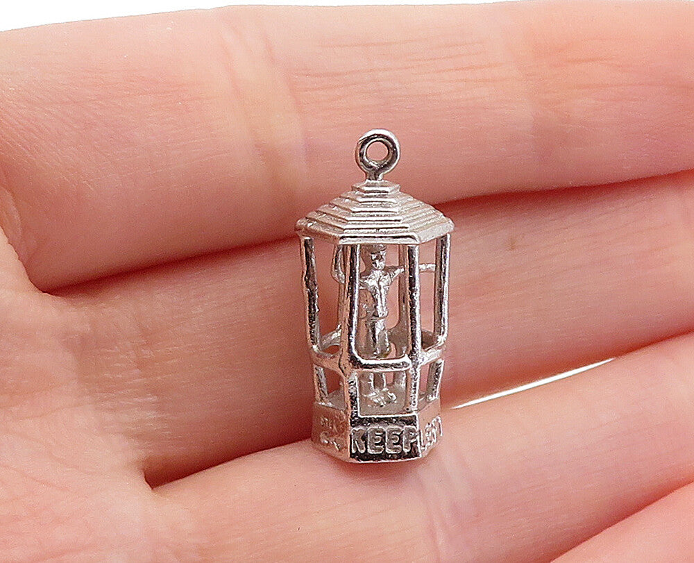925 Sterling Silver  Vintage Shiny Keep Left Etched Caged Man Pendant  PT4783