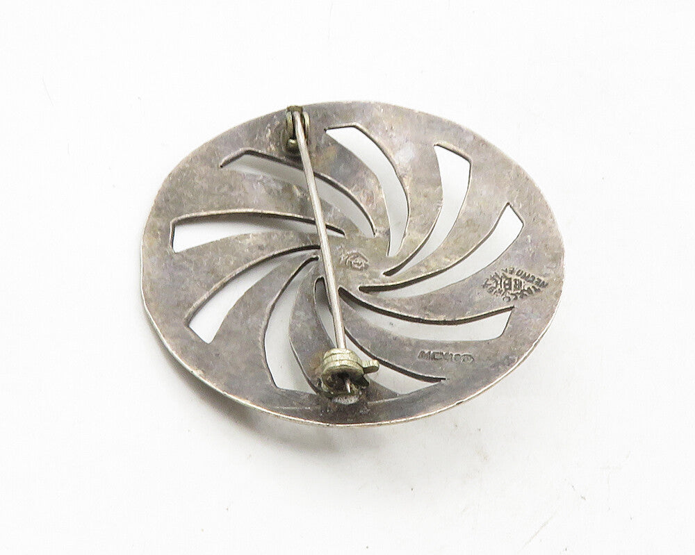MEXICO 925 Sterling Silver  Vintage Black Onyx Dark Tone Brooch Pin  BP3992