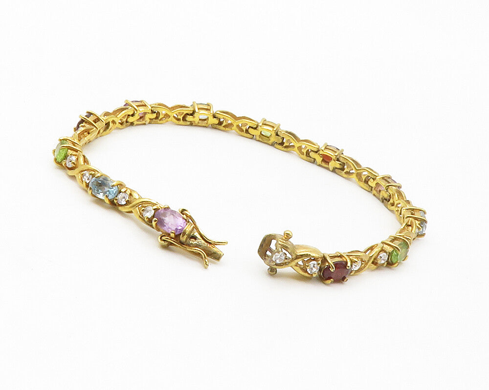 925 Sterling Silver  Amethyst Peridot Amethyst & Garnet Chain Bracelet  BT5453
