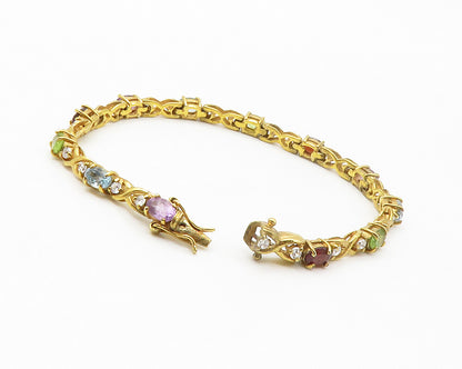 925 Sterling Silver  Amethyst Peridot Amethyst & Garnet Chain Bracelet  BT5453