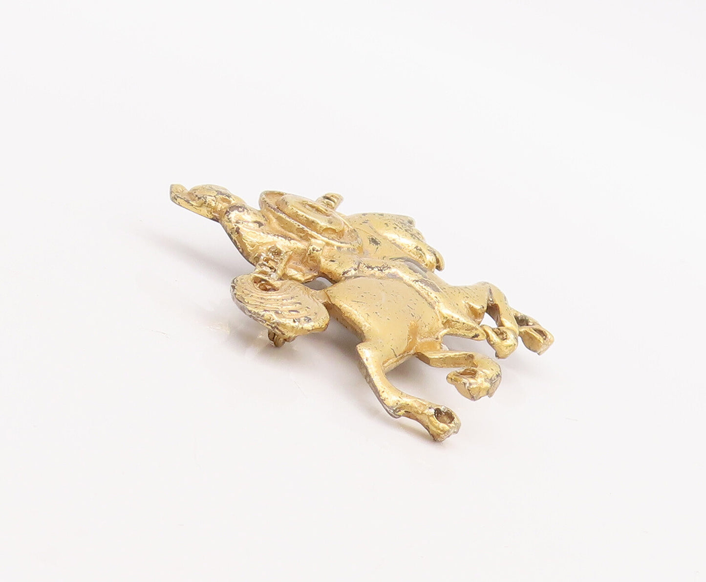 925 Sterling Silver Vintage Brooch Pin Gold Plated Warrior On Horse  BP11079