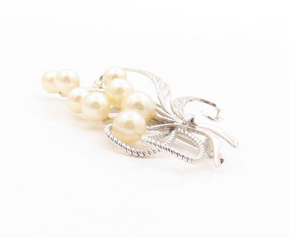925 Sterling Silver Vintage Brooch Modernist Japanese Pearl Bouquet  BP11630