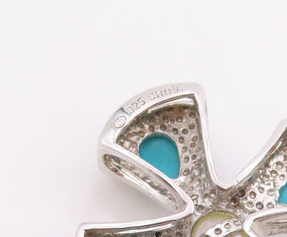 925 Sterling Silver Vintage Pendant Pearl & Turquoise Maltese Cross  PT25862