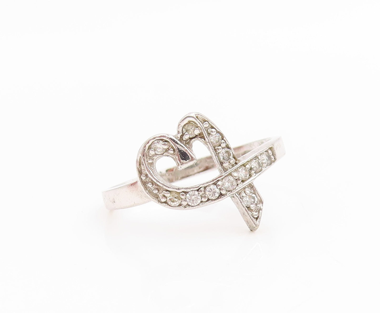 925 Sterling Silver Vintage Ring Classic Topaz Love Heart Band  Sz 9  RG35981