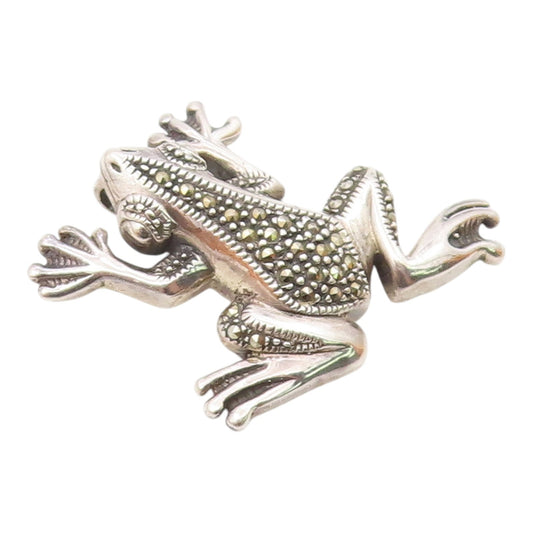 925 Sterling Silver   Vintage Sparkling Marcasite Frog Motif Pendant  PT18273