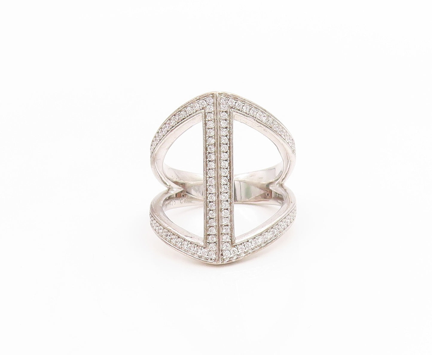 925 Sterling Silver Vintage Ring CZ Abstract Geometric Pave Band  Sz 7  RG35829