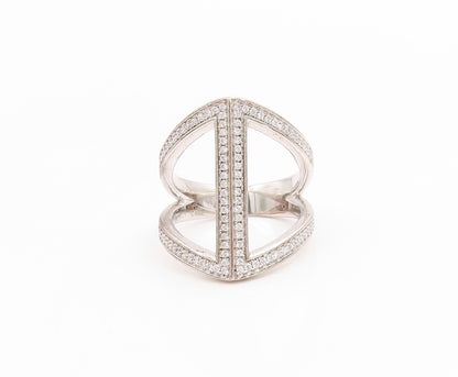 925 Sterling Silver Vintage Ring CZ Abstract Geometric Pave Band  Sz 7  RG35829